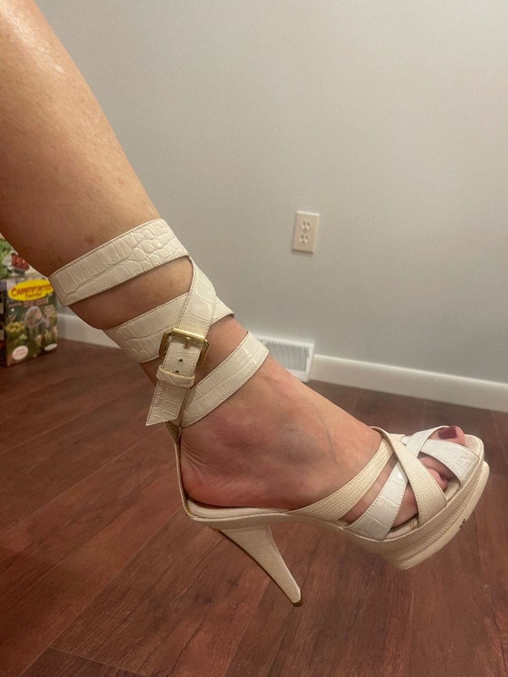 JUST CAVALLI White High Riding Strap Platform Heels